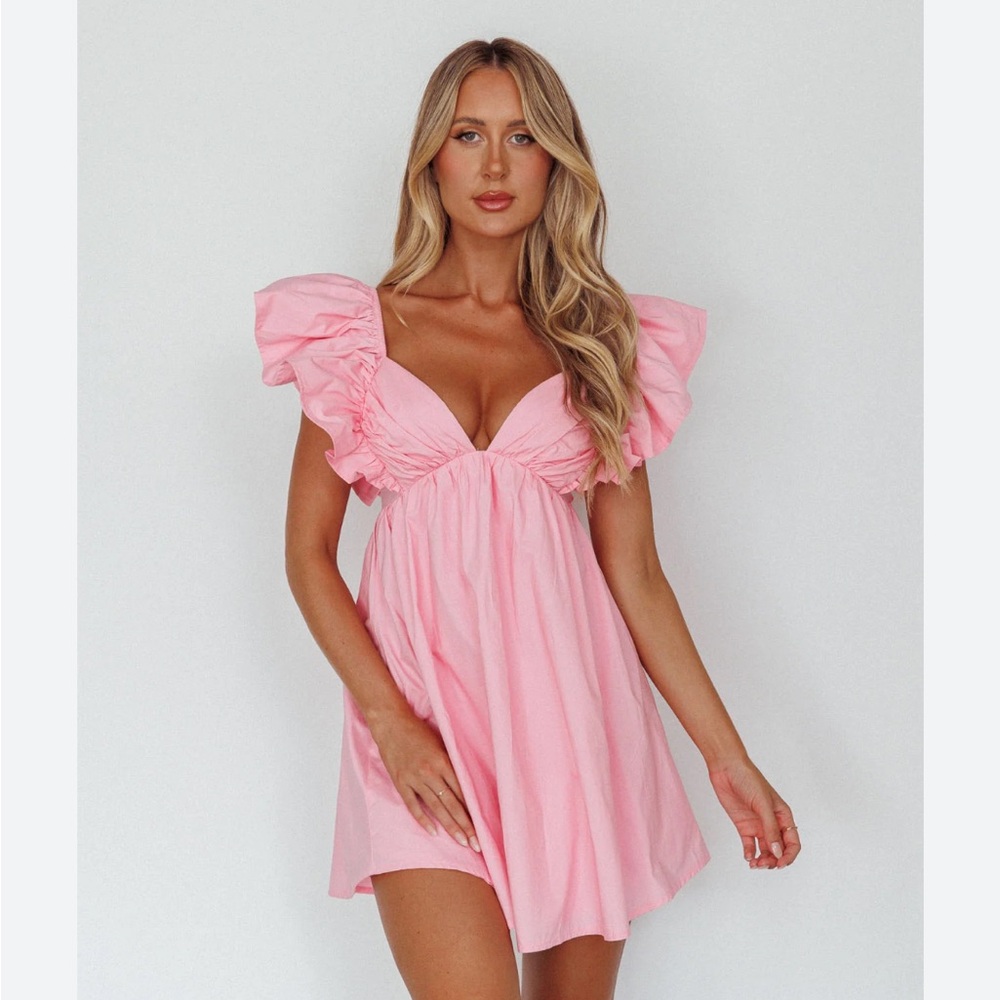 MARLINA RUFFLE SLEEVE BABYDOLL MINI DRESS SOFT PINK